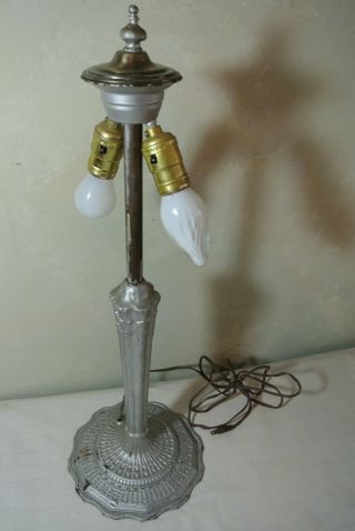 Antique Cast Iron Art Nouveau Deco Table Lamp 2 Light 26 " To Finial