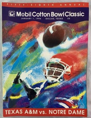 1994 Mobil Cotton Bowl Classic Football Program Texas A&m V Notre Dame @ Dallas