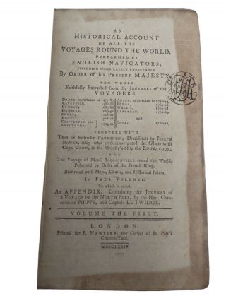 Rare 1774 Antique Book Voyages Round The World Volume First English Navigators