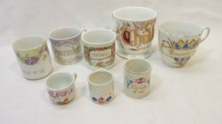 8 Antique German Think Of Me,  Forget Me Not & Remember Me Cups