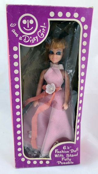 Vintage Mego Dizzy Girl Doll 6.  5 " Tall Box Dawn Clone Blonde Pink Gown