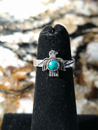 Vintage Sterling Silver Navajo Fred Harvey Era Turquoise Thunderbird Ring Sz.  3½