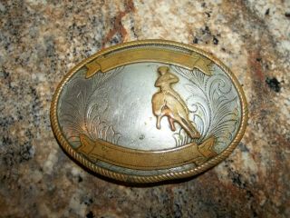 Vintage Nickel Silver Cowboy - Rodeo - Western - Belt Buckle - 3.  75in.  X 2.  75in.