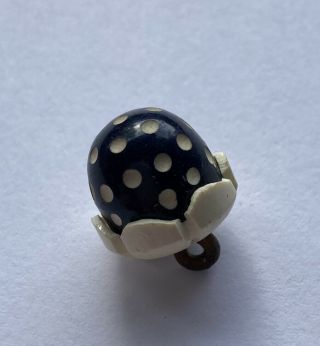 Antique Vintage Small Black & White Polka Dot Celluloid Button Acorn Shape