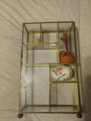 Vintage Brass & Glass Miniature Display Case Curio Cabinet