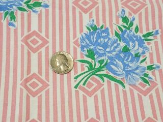 Vintage Full Feedsack: Blue Flowers On Pink And White Stripes