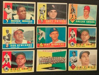 1960 Topps Vintage Baseball Cards “lot Of 9 Different Cards”