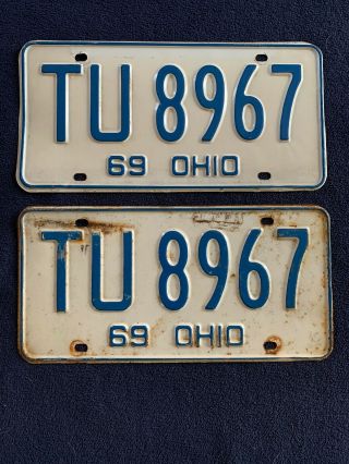 Vintage Pair 1969 Ohio License Plates Plate Tu8967 Medina County Camaro Chevelle