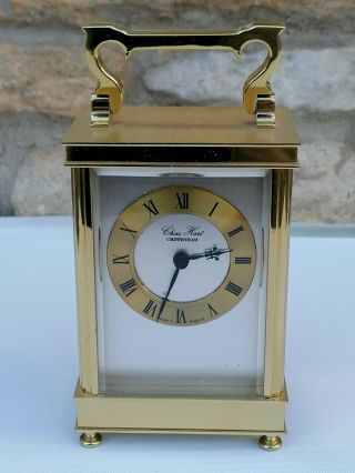 Luxury Vintage Brass Carriage Clock Bevelled Glass Roman Numerals Chas Hart