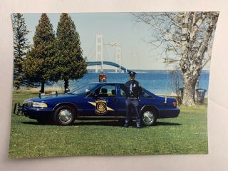 Vintage Michigan State Police Car Photo Officer - 1990 