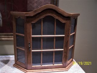 Vintage Wooden 3 - Tier Wall Curio Display Case Cabinet