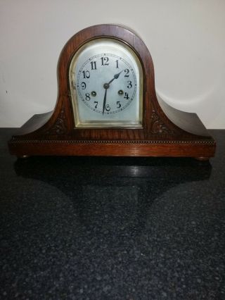 Antique,  German Mantle Clock In Oak Case,  For Restoration.