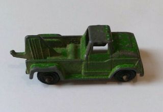 Vintage (tootsie ?) Toy Green Wrecker Tow Truck Metal Diecast Miniature Vehicle