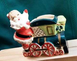 Vtg Enesco Spaghetti Santa Claus Train Ceramic Planter Christmas Decor Whimsical