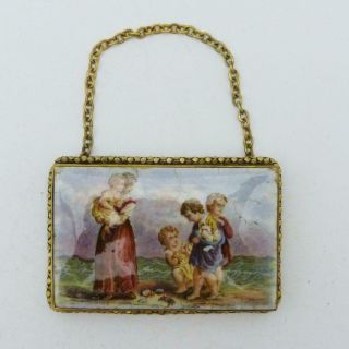 Antique Miniature Painting On Porcelain Plaque Inset To Brass Box Frame