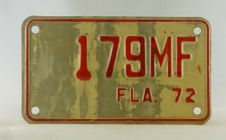 1972 Florida Motorcycle Dealer License Plate - 179mf -,  Faded