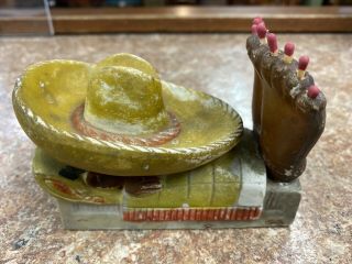 Vtg Antique Mexican Sombrero Match Holder Striker Ceramic Bisque Japan