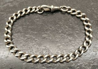 Antique Silver Graduated Curb Link Albert Chain Bracelet,  8 3/4 " In Length.