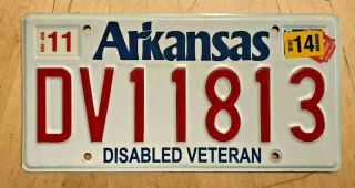 Arkansas Disabled Us Veteran License Plate " Dv 11813 " Military Army Usaf Vet