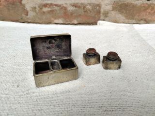 Vintage 2 Compartments Brass Inkwell Antique Ink Pot Japan 1920s