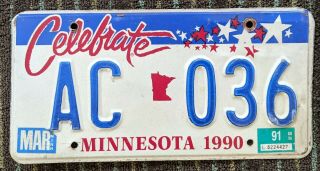 Minnesota License Plate Celebrate 1991 Optional Issue