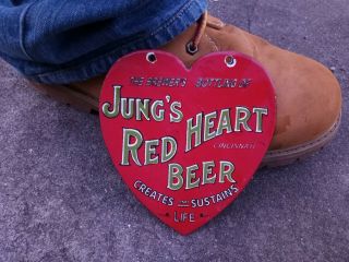 Vintage Antique Red Heart Beer Porcelain Sign