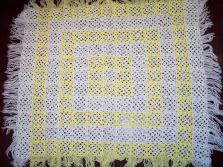 Vintage Handmade Crocheted Baby Blanket Yellow White 32 " X37 "