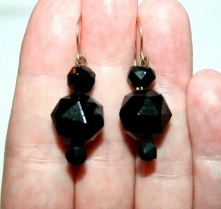 Antique Victorian Whitby Jet & Silver/ Drop Earrings
