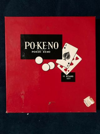 Vintage Po - Ke - No Board Game Poker Keno 12 Board Set W/ Chips - Complete