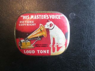 Vintage His Masters Voice Victrola Needle Advertising Tin With Needles