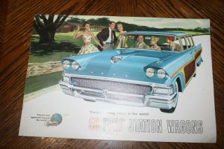 Vintage 1958 Ford Station Wagons Auto Car Dealer Sales Brochure Book14”x10”