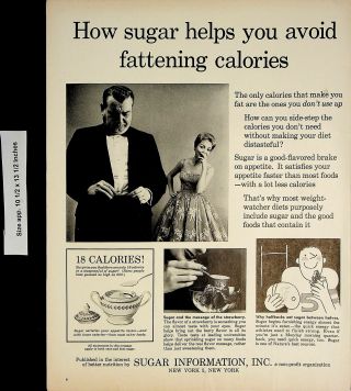 1961 Sugar Info Calories Health Vintage Print Ad 5365