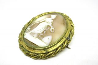 Antique Victorian Gilt Metal Carved Cameo Brooch 70