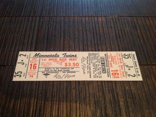 9/16/68 California Angels @ Minnesota Twins Full Ticket -
