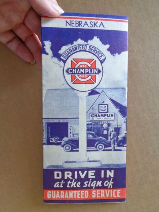 Vintage 1930s ? Nebraska Road Map Champlin Motor Oil Presto Gasoline Mile Chart