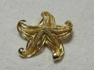 Vintage Roma Signed Starfish Pin Brooch - Gold Tone Open Work Ocean Sea Beach