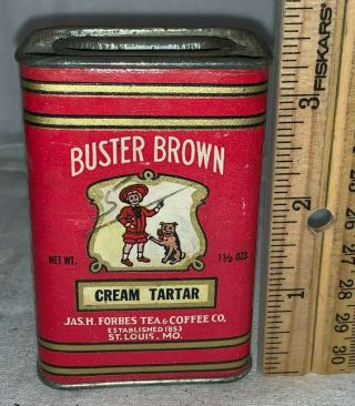Antique Jas H Forbes Buster Brown Cream Tartar Spice Tin St Louis Can Dog Tige
