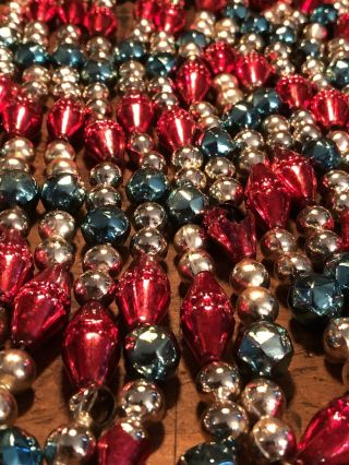 Vtg Christmas Mercury Glass Beaded Garland Faceted Multi Color String 3