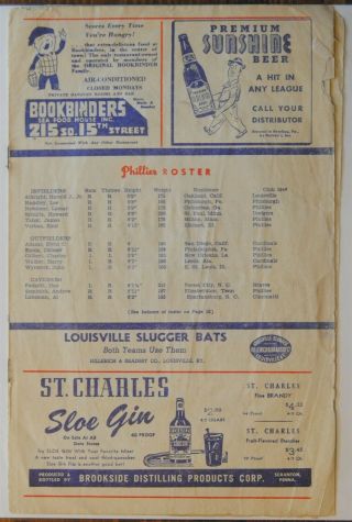 1945 Philadelphia Phillies Vs York Giants Baseball Program