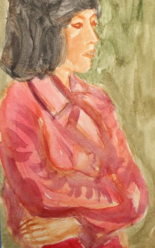 Vintage Expressionist Watercolor Painting Woman Portrait