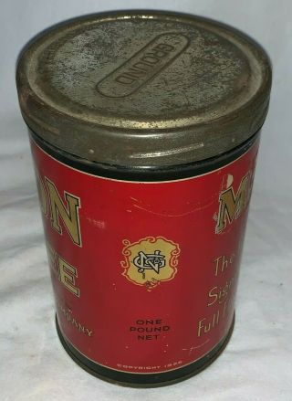 ANTIQUE MAZON COFFEE TIN LITHO 1 TALL CAN NATIONAL GROCERY STORE JERSEY CITY NJ 2