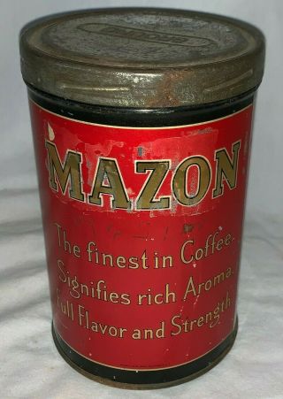 ANTIQUE MAZON COFFEE TIN LITHO 1 TALL CAN NATIONAL GROCERY STORE JERSEY CITY NJ 3