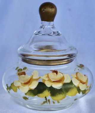 Vintage Retro Glass Apothecary Jar With Painted Flowers 13 Cm High