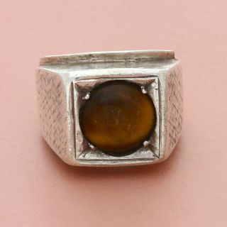 Vintage Sterling Silver Mens Mexico Chunky Tigers Eye Ring Size 8