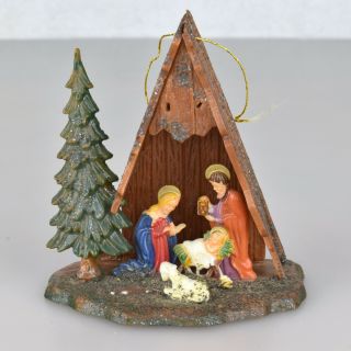 Vintage Miniature Hard Plastic Christmas Nativity Scene Tree Ornament Hong Kong