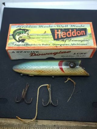 Vintage Heddon Wooden King Basser,  Glass Eyes Fishing Lure