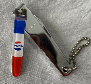 Vintage Bell Keychain Nail Clipper Knife Bottle Opener Pepsi Cola - Soda Pop