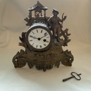 French Brevet Gilt Spelter Figural Mantel Clock