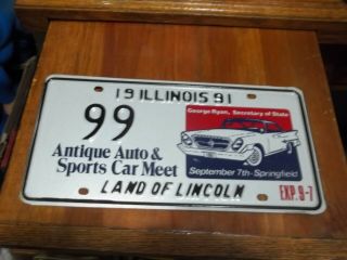 Illinois 1991 Antique Auto And Sports Car Meet License Plate,  99
