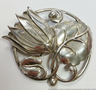 Large Danecraft Antique Art Nouveau Flower Sterling Silver Brooch Pin